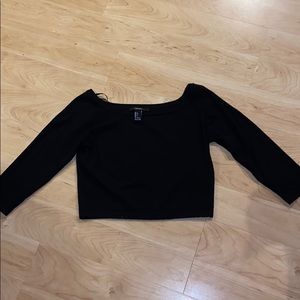 Forever 21 Black Knit Half-Sleeve Crop Top
